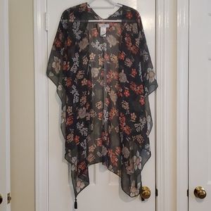 Black/multi color Ruana/wrap/kimono